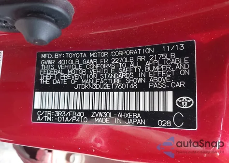 2014 Toyota Prius Two z USA, uszkodzony, nr VIN JTDKN3DU2E1760148